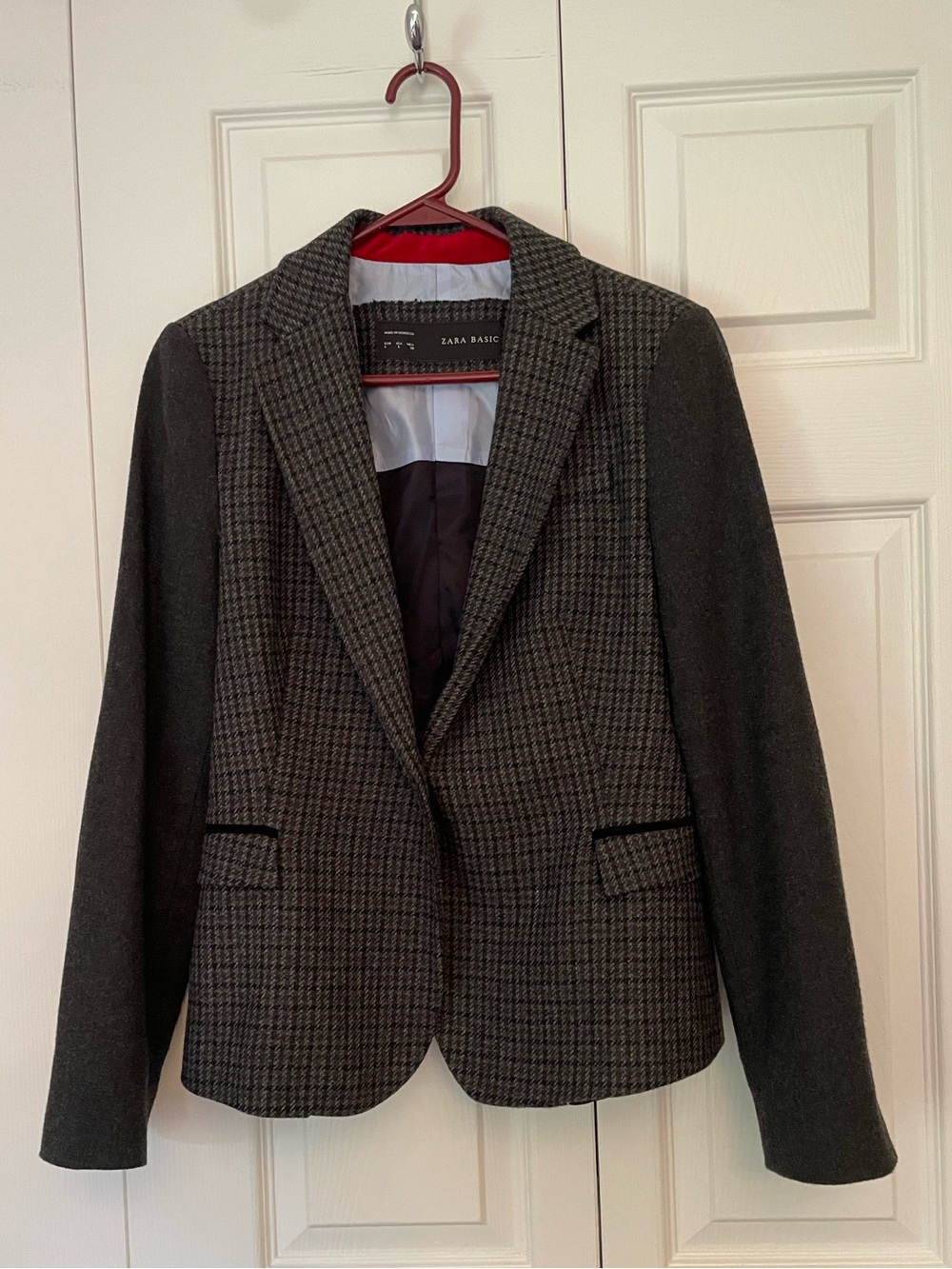 Zara Wool Blend Houndstooth Blazer Elbow Patches Large